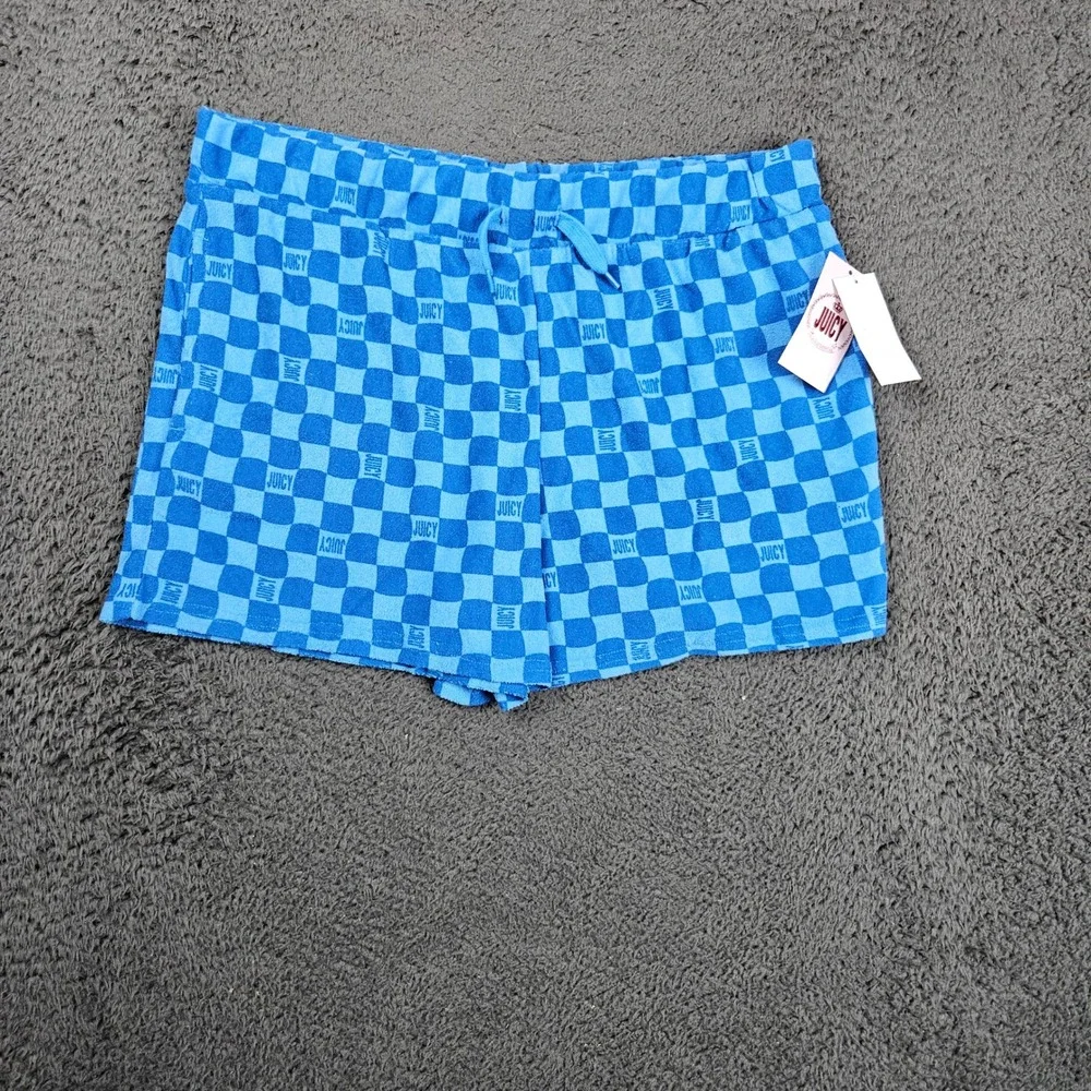 Juicy Couture Blue Checkerboard Terry Cloth Lounge Shorts‎ 2XL Plus